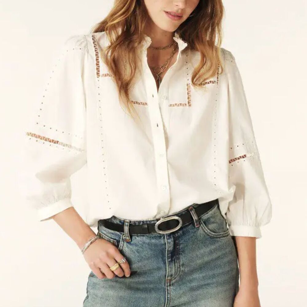 Ba&sh Tamie Shirt cotton lace ruffle button up womens White (small) cottagecore